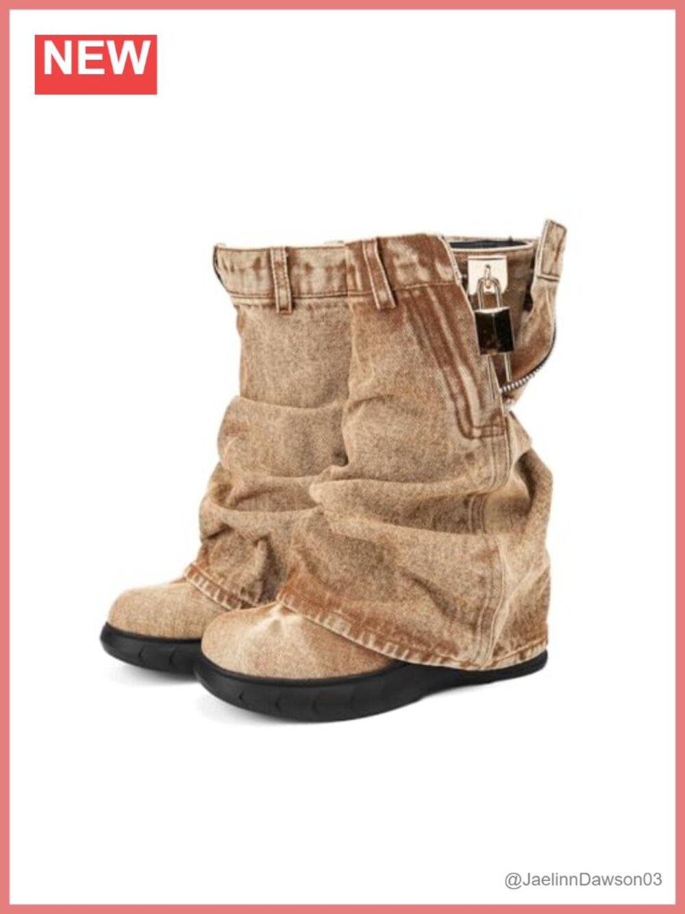 Denim Fold Over Western Cowboy Boots Mid-Calf Platform Wedge Zipper Round Toe
